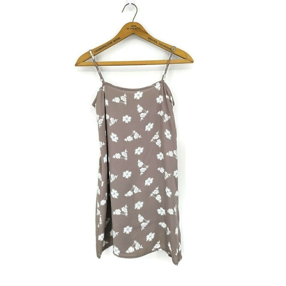 New Flynn Skye Stone Bunches Molly Mini Slip Dress Womens XS Taupe Floral Rayon